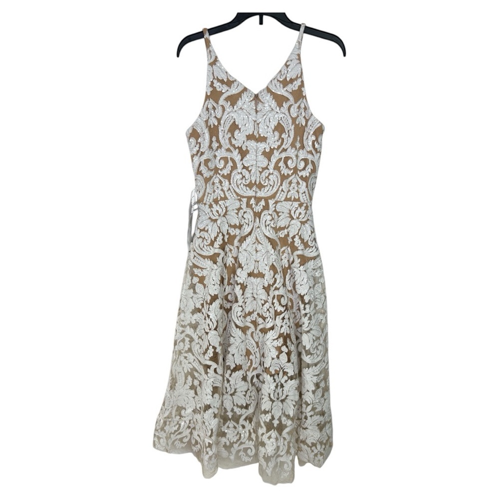 DRESS THE POPULATION NWT BLAIR WHITE NUDE LACE V NECK DRESS SZ XS - Picture 4 of 9